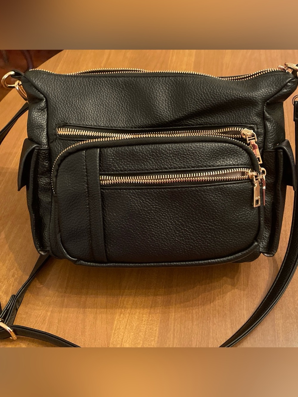 Black Crossbody Women’s Leather-Textured Shoulder Bag